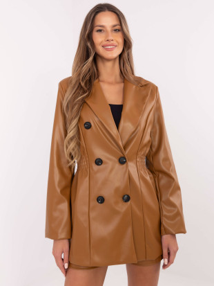 Sacou camel elegant cu căptușeală și închidere dublă