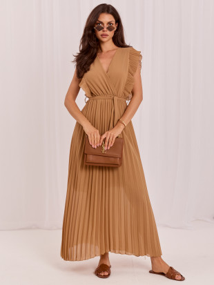 Rochie midi maro evazată cu curea