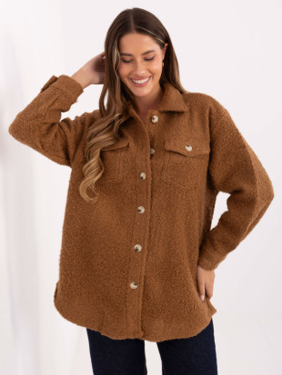 Jachetă tip cămașă camel casual cu guler și buzunare