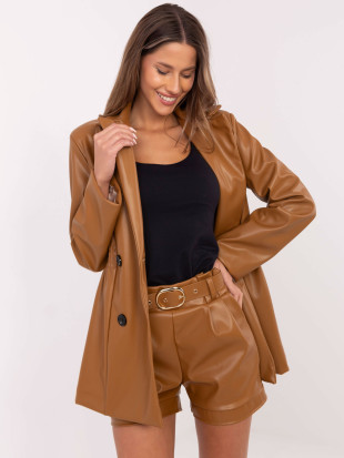 Pantaloni scurți eleganți maro din piele ecologică cu curea