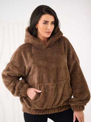 Hanorac bej cu glugă și buzunar