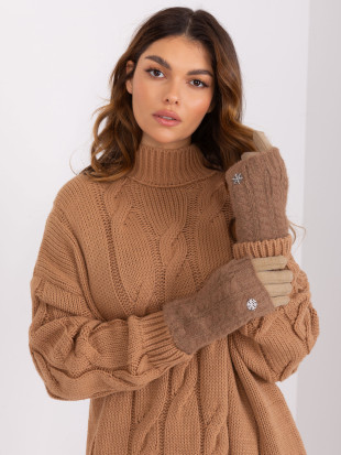 Mănuși bej cu model neted