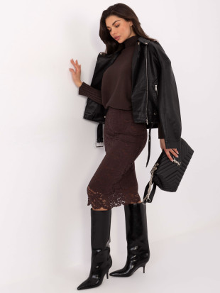 Fustă midi elegantă cu dantelă și căptușeală, maro