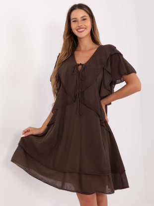 Rochie oversize maro cu mâneci scurte
