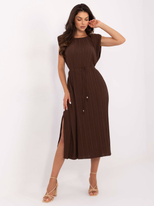 Rochie midi elegantă în culoare maro închis