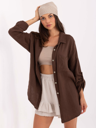 Cămașă elegantă maro cu mâneci lungi