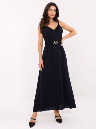 Rochie maxi cu volane în culoare bleumarin