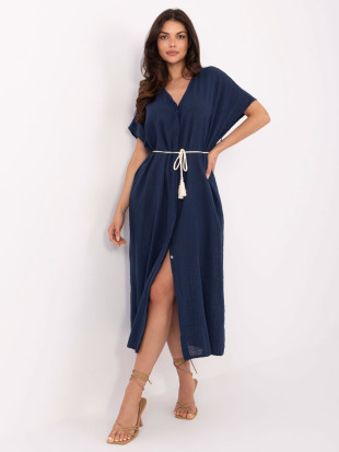 Rochie de vară oversize albastră cu curea și buzunare