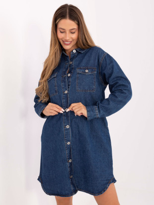 Rochie simplă albastră cu mâneci lungi