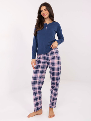 Pijamă damă cu mânecă lungă, albastru închis