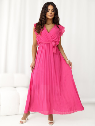 Rochie midi evazată cu curea, roz închis