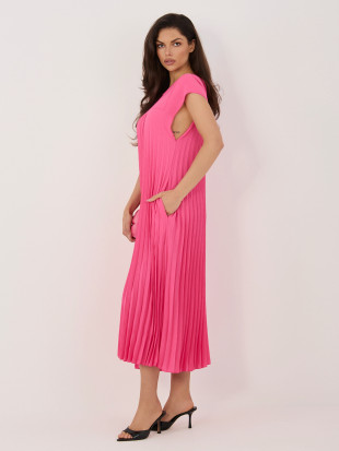 Rochie midi roz elegantă cu buzunare