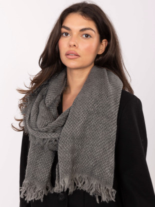 Eșarfă gri închis cu model herringbone și franjuri
