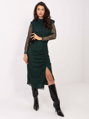 Rochie midi elegantă, tip creion, verde închis, cu dantelă