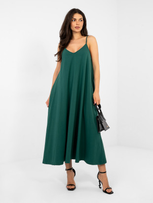 Rochie maxi de vară verde închis cu bretele reglabile