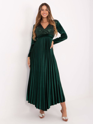 Rochie maxi elegantă cu curea și paiete, verde închis