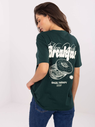Tricou elegant verde închis cu imprimeu