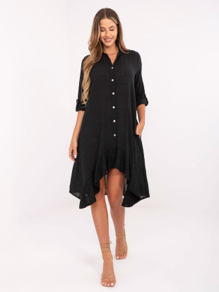 Rochie asimetrică neagră cu mâneci 3/4