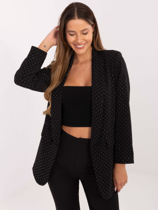 Sacou elegant negru cu aplicație și căptușeală