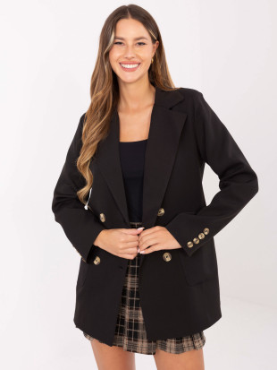 Sacou elegant negru cu căptușeală și buzunare