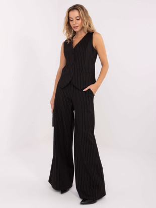 Vestă elegantă neagră cu dungi și căptușeală