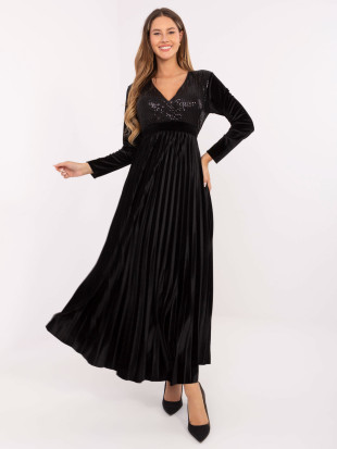 Rochie maxi neagră cu curea și paiete
