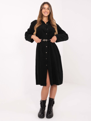 Rochie cămașă midi neagră cu curea