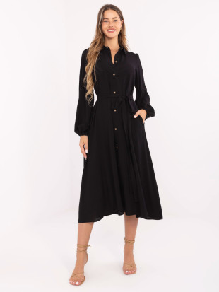 Rochie midi elegantă neagră cu mâneci lungi