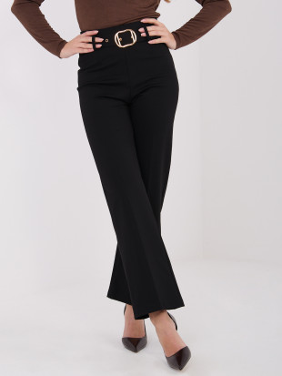 Pantaloni eleganți negri din material cu talie înaltă și curea