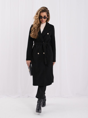 Palton elegant negru de tranziție cu curea