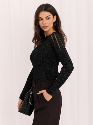 Pulover elegant negru cu decolteu rotund