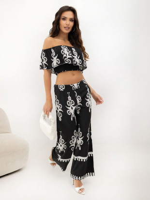 Set boho negru cu bluză și pantaloni
