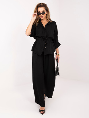 Set elegant negru cu cămașă și pantaloni largi