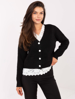 Pulover elegant negru cu dantelă