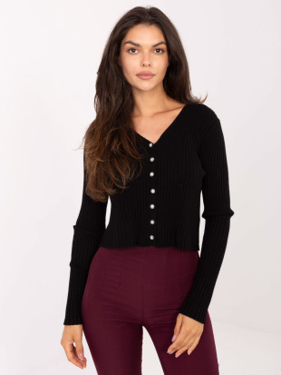 Pulover elegant negru cu decolteu în V