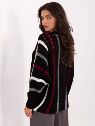 Pulover negru cu model ajurat și dungi