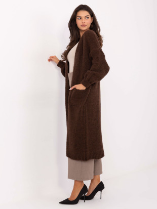 Cardigan lung maro cu buzunare