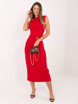 Rochie midi elegantă roșie fără mâneci