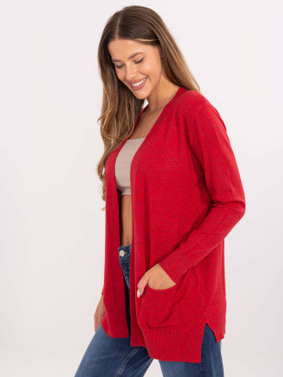 Cardigan roșu cu buzunare