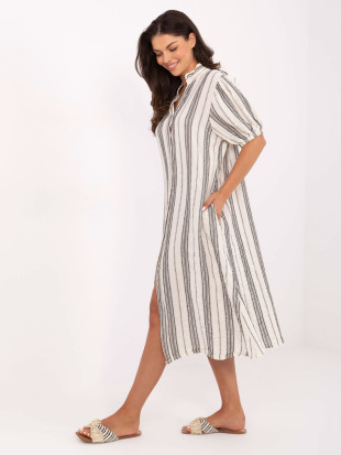 Rochie oversize cu decolteu în V în combinație alb-negru