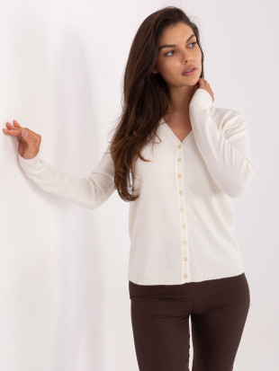 Pulover elegant ecru cu decolteu în V