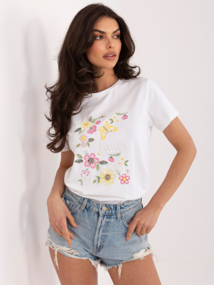 Tricou alb cu aplicație și broderie