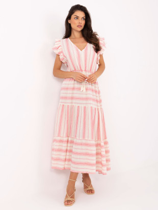 Rochie alb-roz rozfluturată