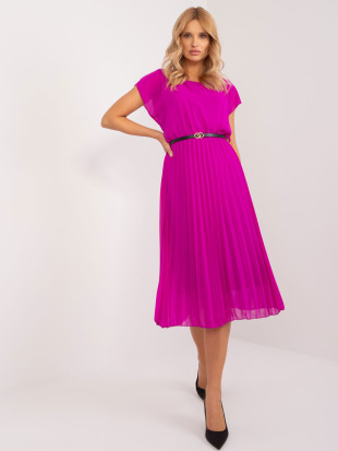 Rochie midi plisată mov cu curea