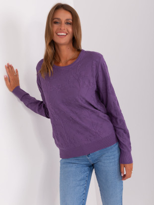 Pulover clasic violet cu decolteu rotund