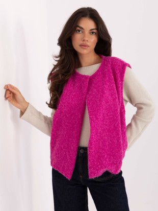 Vestă tricotată fucsia cu buzunare