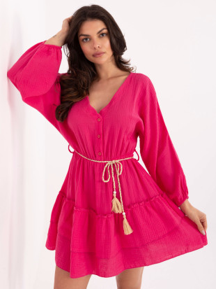 Rochie rozklasată roz cu mâneci lungi