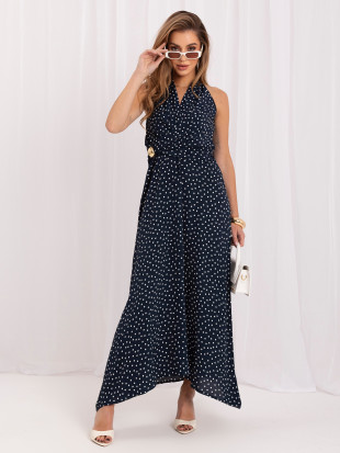 Rochie maxi cu buline și șnur decorativ