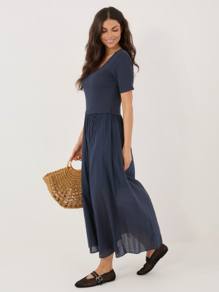 Rochie midi evazată cu căptușeală, albastră