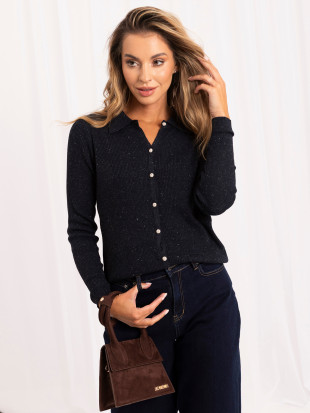 Pulover polo elegant bleumarin cu guler